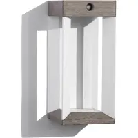 LES JARDINS LED-wandlamp op zonne-energie Teckalu, grijs/wit, 33 cm dimbaar, wit / opaal, Hout, solar buitenlamp