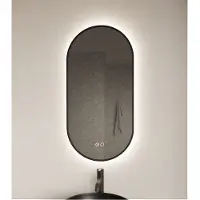 Gliss Design Aura ovale spiegel 40x100cm met LED-verlichting en verwarming zwart mat