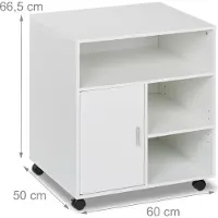 Relaxdays bureaukast op wielen - 5 vakken - 66,5x60x50 cm - printertafel - halfhoog