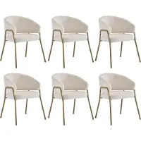 Merax Wit Eetkamerstoelen - Set van 6 - Lamswol Look - Gouden Poten - Luxe & Comfortabel - Tijdloos Design