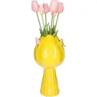 Countryfield vaas Tulip - tulpen vorm - vogeltjes - steen - geel - 18 x 32 cm
