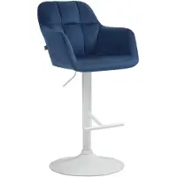 CLP Natoma Barkruk - Met rugleuning - Verstelbaar - Met voetensteun - Velvet - Fluweel - Metaal mat wit blauw