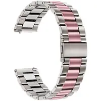 König Design Vervangingsarmband voor Huawei Watch GT 3 42 mm, roestvrijstalen band met lus, kleur: zilver/roze