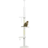 PawHut Kraboom, hoogte 2,25-2,55 meter, met zitplatformen, pluche en speelballen, wit
