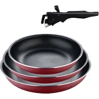 Bergner Click&Cook - Panenset, 4-delig: 18, 20 en 24 cm + Afneembaar handvat - Gepreest en anti-aanbaklaag aluminium - Geschikt voor alle soorten fornuizen en ovens - Koekenpan