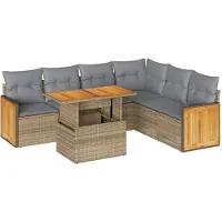 vidaXL 7-delige Loungeset met kussens poly rattan acacia beige