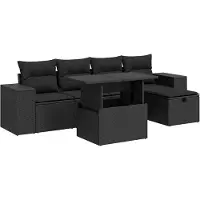 vidaXL 6-delige tuinmeubelset met kussens, zwart, polyrotan