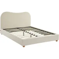 Sweeek Bed met lattenbodem en hoofdeinde, afwerking bouclé wit, B203 x D148 x H97cm