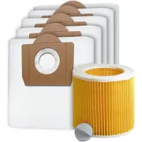 DParts 5x stofzuigerzakken en 1 filter - geschikt voor Karcher WD3 en MV3 series - met patroonfilter - nr. 6.959-130.0 - 69591300 - 6.414-552.0