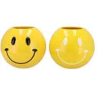 Daan Kromhout Smiley Face Pot Geel/Zwart/Wit – Set van 2 – 15x15x12 cm – Keramiek – Vrolijke Interieurdecoratie