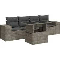 vidaXL 5-delige Loungeset met kussens poly rattan grijs