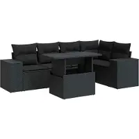 vidaXL 6-delige Loungeset met kussens poly rattan zwart