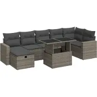 vidaXL 8-delige tuinmeubelset met kussens, grijs, polyrotan