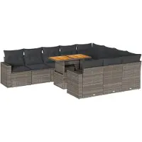 vidaXL 11-delige Loungeset met kussens poly rattan grijs