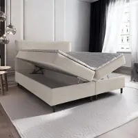 Beddenbriljant Boxspring met Opbergruimte Milou - 140x200 cm - Bonellvering - Stof Beige - 2-Persoons