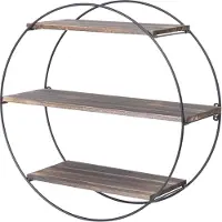 UNHO Cirkelvormige Wandplank - Zwevende Planken Aan De Muur - Ronde Houten en Metalen Planken - 3 Etage Planken - Opberg Organiser - voor Woonkamer Slaapkamer Badkamer Keuken