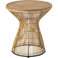 J-Line bijzettafel rond groeven rotan naturel 58x58x64cm