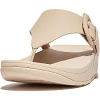 FitFlop Women Lulu Covered-Buckle Raw-Edge Leather Toe-Thongs Stone Beige-Schoenmaat 42