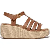 FitFlop Women Platfforms Espadrille Leather Fisherman Wedge Sandals Deep Tan-Schoenmaat 38