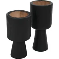 HSM Collection HSM Collection-Kaarsenhouder S/2-ø8x8x15/ø8x8x17-Zwart-Teak
