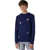 Opposuits kerstsweater X-Mas Icons met all over print donkerblauw All over print - maat 146/152