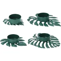 QUVIO Waxinelichthouder - Blad - Set van 4 - Metaal - Groen