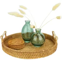 QUVIO Dienblad met handvaten - 28 cm - Rotan