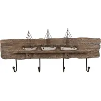Clayre & Eef Wandkapstok 4 haken 63x8x27 cm hout ijzer bootjes