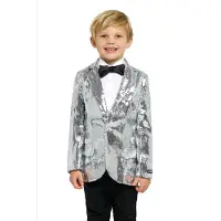 Suitmeister colbert zilver met pailletten Jongens Polyester Klassieke kraag - maat 128/140