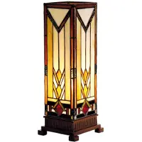 LumiLamp Tiffany tafellamp 12x12x35 cm bruin glas rechthoek tiffany