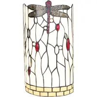 Clayre & Eef Wandlamp tiffany 20x10x36 cm zwart glas metaal halfrond libelle