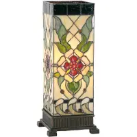 Clayre & Eef Tiffany tafellamp, 18x18x45 cm, beige, groen glas, roosmotief