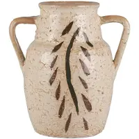 Ib Laursen Keramieke vaas met blad patroon Beige 20,5cm hoog