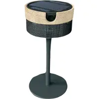LES JARDINS Bateak LED tafellamp op zonne-energie, zwart / teak-grijs, 2.700 K Bateak, dimbaar, zwart, Aluminium, Modern, Solar buitenverlichting