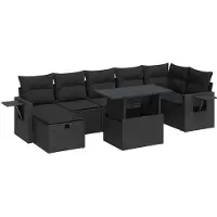 vidaXL 8-delige tuinmeubelset met kussens, zwart, polyrotan