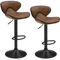 Costway Set van 2 draaibare barkrukken, barstoelen, 65-85 cm, in hoogte verstelbaar, met rugleuning en voetensteun, keukenkruk voor eetkamer, bar, thuis, belastbaar tot 150 kg