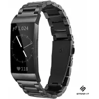 Strap-it Stalen schakel bandje - geschikt voor Fitbit Charge 3 / Charge 4 (zwart)