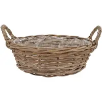 DK Design Plantenmand/aardappelmand tafelmodel - Ivy - met handvatten - rotan - B30 x H13 cm - binnen/buiten