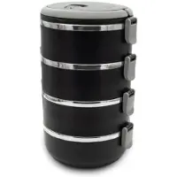 Meyerhoff Thermische Lunchbox 4 Lagen – 2800 ml – RVS Bento Box – Lekvrij & Geïsoleerd – Met Handvat & Ventiel – Zwart