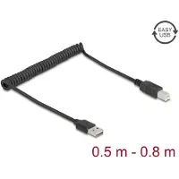 DeLOCK Coiled Cable EASY-USB 2.0 Type-A male to USB Type-B male 0.5 m to 0.8 m black
