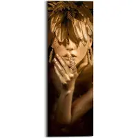 Reinders! Schilderij Stylisch Girl Goud - Ring - Glamorous - Body Paint - Deco Panel 30x90 Cm Hout Goudkleurig