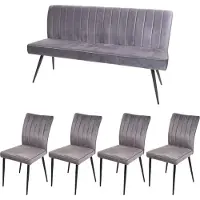 Mendler Eetkamer set -K16, 4-delige set stoel + bank Eetkamergroep Zitgroep Eetkamerset, fluweel metaal ~ donkergrijs