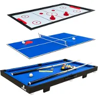 Cougar All-in-One 3-in-1 Multi speeltafel in blauw | Mini multitafel | Pooltafel / Tafeltennistafel / Push Hockey | Inclusief accessoires