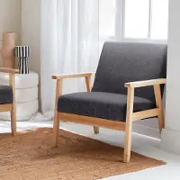 Sweeek Fauteuil van hout met stoffen zitting Donkergrijs