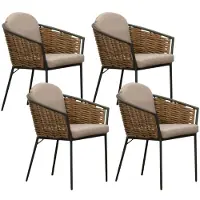 Denza Furniture Lucca dining wicker tuinstoel set van 4 stapelbaar | wicker + aluminium | zand 1 persoon
