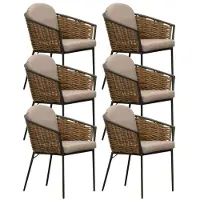 Denza Furniture Lucca dining wicker tuinstoel set van 6 stapelbaar | wicker + aluminium | zand 1 persoon