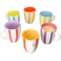 MamboCat Set van 6 SUMMER STRIPES koffiemokken met handvat voor 6 personen gemaakt van steengoed - 24325602