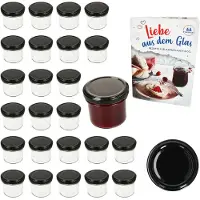 MamboCat Set van 25 bekers 125 ml jampot inmaakpot Inmaakpot Naar 66 zwart deksel incl. Diamant-Zucker Gelierzauber receptenboekje