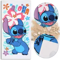 Disney Stitch ALOHA Witte katoenen handdoek, strand- en badhanddoek voor kinderen, SNELDROGEND 70x140 cm, OEKO-TEX