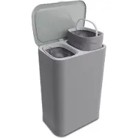 Bodo - Wasmand Duosplit - Wasmand Met Deksel - 90L - 56x41x69 cm - Grijs